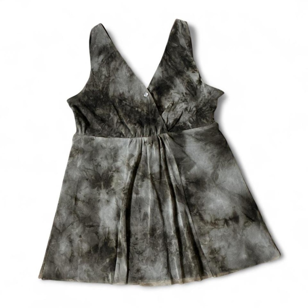 Michael Kors Grey Tie Dye Mesh Whimsigoth Babydoll V-Neck Goth Sleeveless Top M